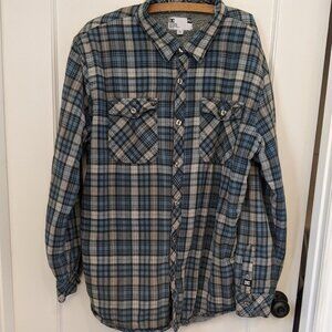 DC Apparel Men’s XXL Sherpa Lined Flannel Shacket Blue Plaid Pockets